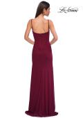 Picture of: Net Jersey Simple Prom Dress with Ruching and Corset Top in Dark Berry, Style 32925, Detail Picture 10