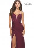 Picture of: Long Dress with Jersey Skirt and Lace Illusion Bodice in Dark Berry, Style: 31182, Detail Picture 11