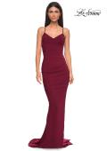 Picture of: Fitted Ruched Net Jersey Dress with Low Back in Dark Berry, Style 32834, Detail Picture 11