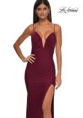 Picture of: Stretch Jersey Prom Dress with Ruched Waist and V Neckline in Dark Berry, Style: 32938, Detail Picture 11