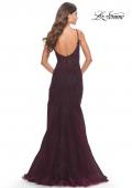 Picture of: Lace Dress with High Side Slit and V Neckline in Dark Berry, Style: 30767, Detail Picture 12