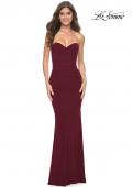 Picture of: Strapless Ruched Net Jersey Gown with Sweetheart Top in Dark Berry, Style: 31899, Detail Picture 12