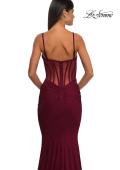 Picture of: Ruched Corset Top Prom Dress with Deep V in Dark Berry, Style: 32642, Detail Picture 12