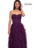 Picture of: Prom Dress with Tulle Ruffle Skirt and Satin Corset Top in Dark Berry, Style 32760, Detail Picture 12