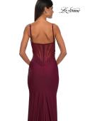 Picture of: Stretch Jersey Prom Dress with Ruched Waist and V Neckline in Dark Berry, Style: 32938, Detail Picture 12