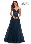 Picture of: Tulle A-line Prom Dress with Corset Sheer Bodice in Dark Berry, Detail Picture 13