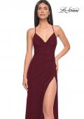 Picture of: Net Jersey Ruched Prom Dress with Illusion Bodice in Dark Berry, Style: 31151, Detail Picture 13
