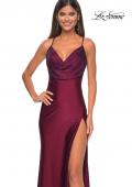 Picture of: Drape Neckline Jeweled Jersey Prom Dress with High Slit in Dark Berry, Style: 31221, Detail Picture 13