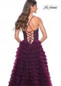 Picture of: Ruffle Tulle Prom Gown with Illusion Lace Bodice and High Slit in Dark Berry, Style: 32128, Detail Picture 13