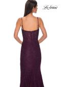 Picture of: Stretch Satin Prom Dress with Eyelet Detail Neckline in Dark Berry, Style 32671, Detail Picture 13