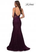 Picture of: Long Mermaid Lace Dress with Back Rhinestone Detail in Dark Berry, Style: 28355, Detail Picture 14