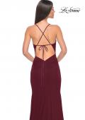 Picture of: Net Jersey Ruched Prom Dress with Illusion Bodice in Dark Berry, Style: 31151, Detail Picture 14
