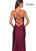 Picture of: Drape Neckline Jeweled Jersey Prom Dress with High Slit in Dark Berry, Style: 31221, Detail Picture 14