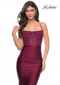 Picture of: Ruched Jersey Dress with Illusion Corset Lace Top in Purple, Style: 31857, Detail Picture 14