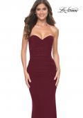 Picture of: Strapless Ruched Net Jersey Gown with Sweetheart Top in Dark Berry, Style: 31899, Detail Picture 14