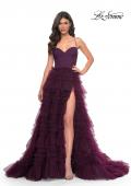 Picture of: Ruffle Tulle A-Line Dress with Satin Bustier Top in Purple, Style: 32071, Detail Picture 14