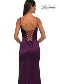 Picture of: Fitted Satin Gown with Exposed Boning and Lace Detail Neckline in Dark Berry, Style: 32955, Detail Picture 14