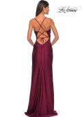 Picture of: Drape Neckline Jeweled Jersey Prom Dress with High Slit in Dark Berry, Style: 31221, Detail Picture 15