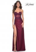 Picture of: Ruched Jersey Skirt with Lace Illusion Top and Rhinestone Prom Dress in Dark Berry, Style: 32011, Detail Picture 15