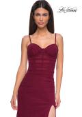 Picture of: Net Jersey Simple Prom Dress with Ruching and Corset Top in Dark Berry, Style 32925, Detail Picture 15