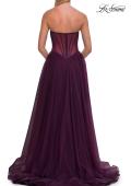 Picture of: Strapless Corset Gown with Tulle Skirt and High Slit in Dark Berry, Style: 33491, Detail Picture 15