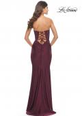 Picture of: Sweetheart Strapless Jersey Gown with Lace Sheer Bodice in Dark Berry, Style: 31180, Detail Picture 16