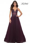 Picture of: Tulle A-Line Gown with Sheer and Beaded Lace Detail in Dark Berry, Style: 31471, Detail Picture 16