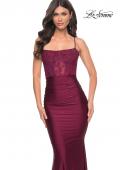 Picture of: Ruched Jersey Dress with Illusion Corset Lace Top in Purple, Style: 31857, Detail Picture 16