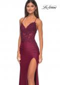 Picture of: Jersey Prom Dress with Illusion Sides and V Neckline in Dark Berry, Style: 32139, Detail Picture 16