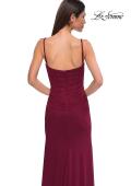 Picture of: Net Jersey Simple Prom Dress with Ruching and Corset Top in Dark Berry, Style 32925, Detail Picture 16