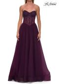 Picture of: Strapless Corset Gown with Tulle Skirt and High Slit in Dark Berry, Style: 33491, Detail Picture 16