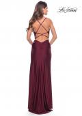 Picture of: Rhinestone Jersey Dress with Slit and Ruching in Dark Berry, Style: 31123, Detail Picture 17