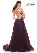Picture of: Tulle A-Line Gown with Sheer and Beaded Lace Detail in Dark Berry, Style: 31471, Detail Picture 17