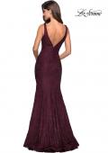 Picture of: Stretch Lace Prom Dress with Plunging Neckline in Burgundy, Style: 27464, Back Picture