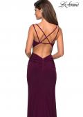 Picture of: Form Fitting Long Jersey Dress with Ruching in Burgundy, Style: 27564, Back Picture