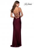 Picture of: Ruched Jersey Prom Dress with Tie Up Back in Burgundy, Style: 28421, Back Picture