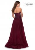 Picture of: Strapless Beaded Prom Gown with Slit and Pockets in Burgundy, Style 28603, Back Picture