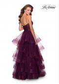 Picture of: Tiered Tulle Ball Gown with Sheer Bodice in Burgundy, Style: 28641, Back Picture