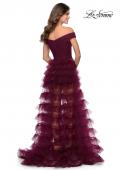 Picture of: Sheer Layered Tulle Off the Shoulder Prom Gown in Burgundy, Style: 28804, Back Picture