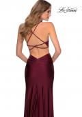 Picture of: Ruched Criss Cross Long Jersey Prom Dress in Burgundy, Style: 28834, Back Picture