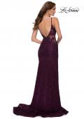 Picture of: Chic Long Stretch Lace Gown with Sheer Rhinestone Back in Dark Berry, Style 29679, Back Picture