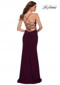 Picture of: Modern Jersey Dress with Ruffle Detail on Skirt in Dark Berry, Style 29735, Back Picture