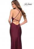 Picture of: Long Jersey Gown with Rhinestones Throughout in Dark Berry, Style 29935, Back Picture