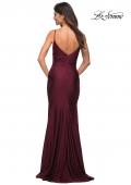 Picture of: Diagonal Ruched Jersey Gown with V Neckline in Dark Berry, Back Picture
