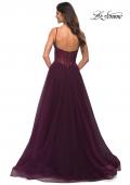 Picture of: Tulle A-line Prom Dress with Corset Sheer Bodice in Dark Berry, Back Picture