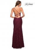 Picture of: One Shoulder Long Lace Prom Dress with Open Back in Dark Berry, Back Picture