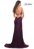 Picture of: Stretch Lace Gown with Flattering Seams at Waist in Dark Berry, Back Picture