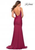 Picture of: Chic Luxe Jersey Gown with Train and V Back in Dark Berry, Back Picture