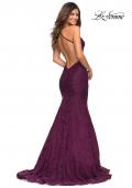Picture of: Mermaid Lace Gown with Sheer Bodice and Open Back in Dark Berry, Back Picture