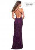 Picture of: Lace Prom Dress with Illusion Embellished Sides in Dark Berry, Back Picture